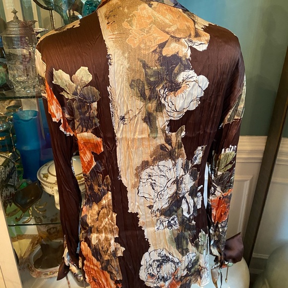 Roberta Cavalli multicolor, floral, print blouse button front wrist with ties XL - Picture 5 of 6